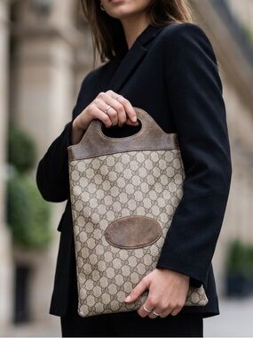 Gucci Italy Leather-Trim Tote